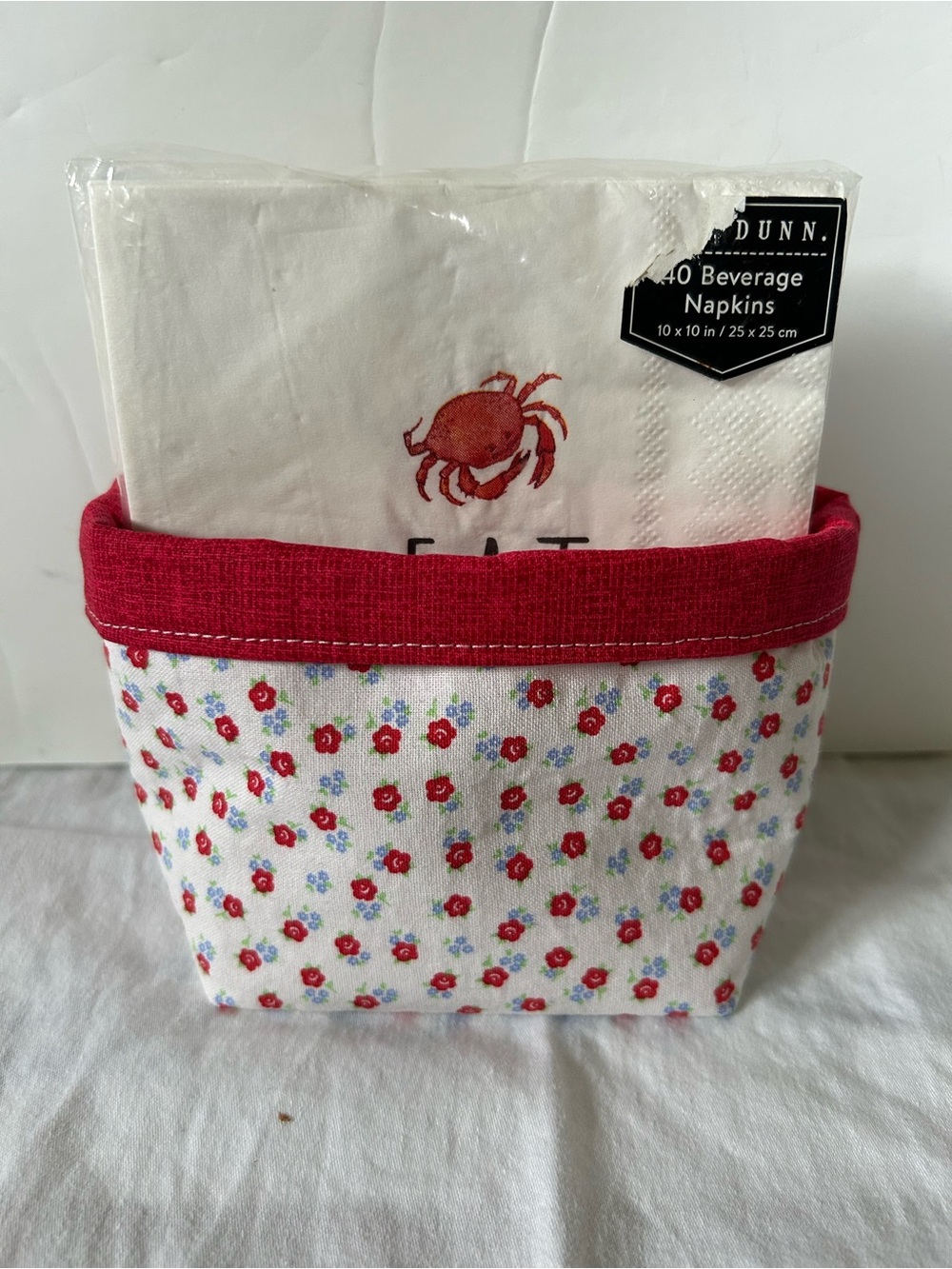Hand Crafted Red Floral Storage Pouch with napkins